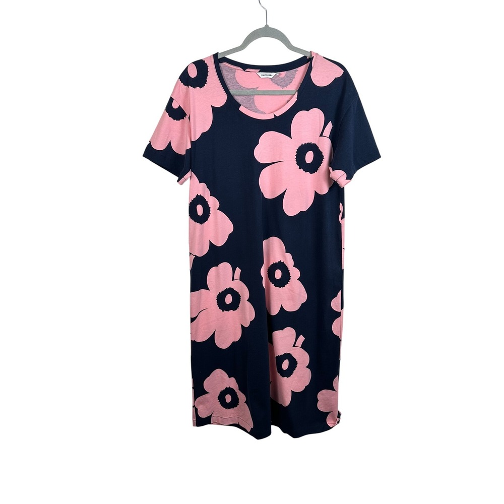 Marimekko T-Shirt‎ Dress Women XS Navy Pink Excellent Unikko Johanas Juhlaunikko